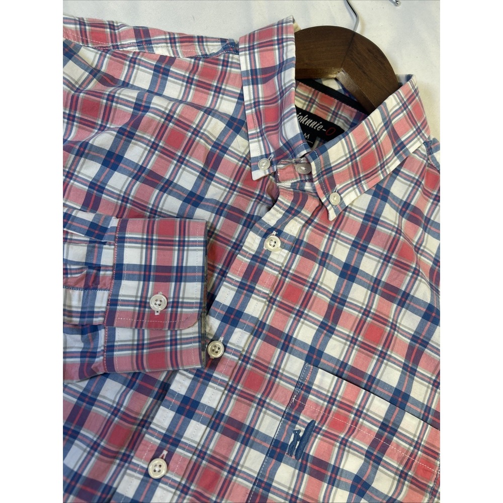 JOHNNIE-O Pink Check Long‎ Sleeve Button Down Men's Medium All Cotton Shirt